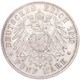 Монета 5 марок 1913 года G Германия (Баден)