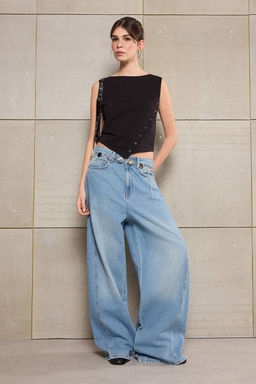 Ac?k Sar? Fitted/Vucuda Oturan Kay?k Yaka Kolsuz Crop Pamuklu Esnek Orme Bluz TWOSS26BZ00035 - Trendyolmilla фото 10
