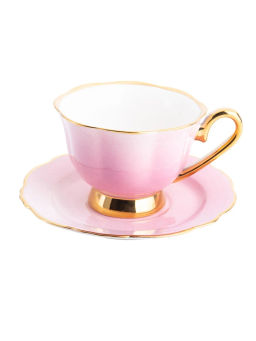 Чайный сервиз фарфоровый, 12 предметов (6 персон), цвет: розовый/золотой. арт. 0100-PNK/GD-12.