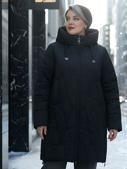 Пальто зимнее утепленное женское большого размера черного цвета 7699Ch - Visdeer фото 22
