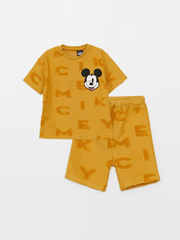 Bisiklet Yaka K?sa Kollu Mickey Mouse Bask?l? Erkek Bebek Ti??rt ve ?ort 2li Tak?m