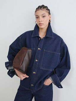 G?mlek Yaka Oversize Kad?n Jean Ceket