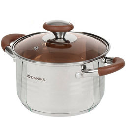 Кастрюля нержавеющая сталь 3л крышка стекло Веллингтон GS-01415-18CA серебр /DANIKS/  фото 2