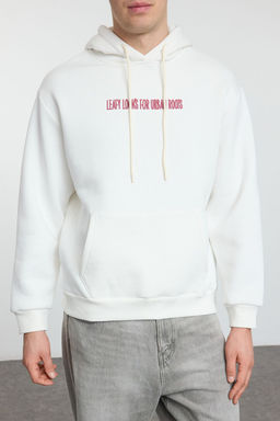 TRENDYOL MAN Ekru Oversize/Genis Kesim Kabartma Bask? ve S?rt Nak?s Detayl? Ici Polar Sweatshirt TMNAW25SW00072 - Trendyolmilla фото 3
