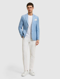 Mavi Slim Fit Y_n Keten Kar___ml_ Mikro Desen Mono Yaka Ceket