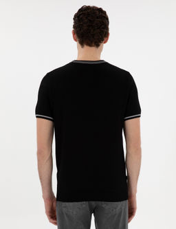 Siyah Slim Fit Bisiklet Yaka Triko Ti__rt - Pierre cardin фото 5
