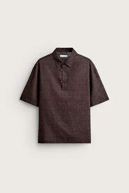 CAMISA POLO LINO - ALGOD?N / Chocolate - Zara фото 6