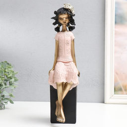 Фигурка полистоун Девочка на кубе, с цветком в волоса?, бело-золотой 9.5?12?34 см