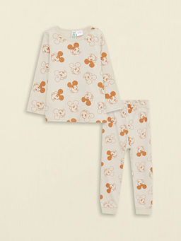 Bisiklet Yaka Uzun Kollu Mickey Mouse Bask?l? Organik Pamuklu Erkek Bebek Pijama Tak?m?