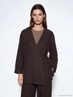 Kruvaze Yaka Dokulu Modal Kar???ml? Kad?n Kimono