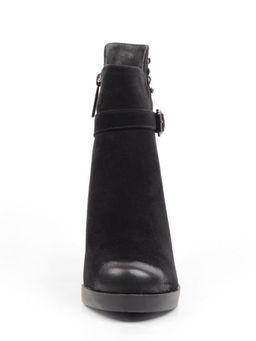 04-R164-1 BLACK Полусапоги женские (натуральная замша, натуральный мех)