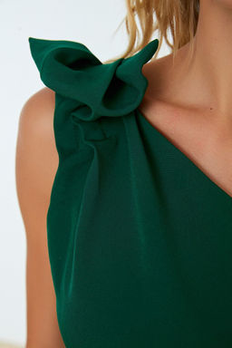 Zumrut Yesili Vucuda Oturan Dokuma K?sa Abiye Gece Mezuniyet Elbisesi TPRSS22EL1397