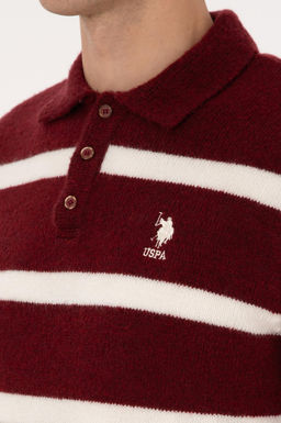 Erkek Regular Fit Polo Yaka Bordo Kazak