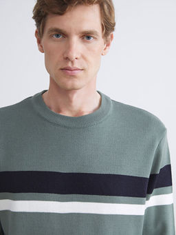 Bisiklet Yaka Uzun Kollu ?izgili Erkek Triko Kazak