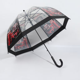 Зонт - трость полуавтоматический «Город», 8 спиц, R=39/58 см, d=78 см, прозрачный, чёрный