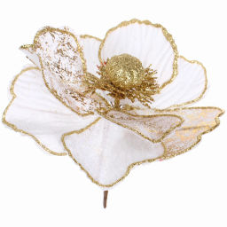 Цена за 2шт. Украшение новогоднее "Пуансеттия - Нежность" 15 см, Белый/Золото