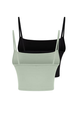 Siyah-Yesil 2li Paket Poliamid Icerikli Ask?l? Crop Fitted Esnek Orme Atlet TWOSS24AL00053