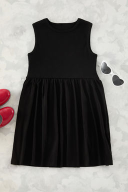 Siyah K?z Cocuk Kolsuz Basic Orme Elbise TKDSS25EL00018