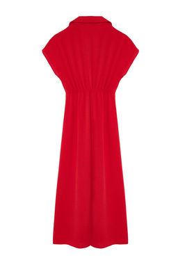 K?rm?z? Duz A Kesim Kruvaze Yaka Aerobin Midi Dokuma Elbise TWOSS24EL00599