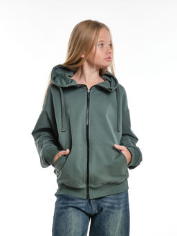 Толстовка на молнии с капюшоном 22-7653 хаки - Mini maxi фото 7