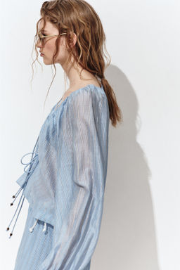 Blusa en mezcla de lino con lazadas - H&m фото 3