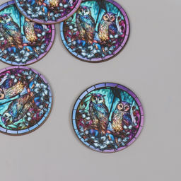 Цена за 5 шт. Декор для творчества дерево Две совы в ночном лесу, 4.64.60.3 см