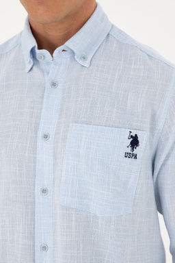 Рубашка мужская U.S. Polo Assn с длинным рукавом голубая фото 14