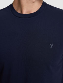 Lacivert Slim Fit Pamuk Kar___ml_ Bisiklet Yaka Basic T-shirt