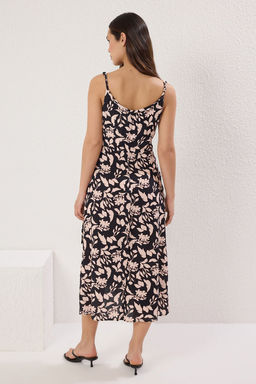 Siyah Cicekli Midi Dokuma Elbise TWOSS25EL00715 - Trendyolmilla фото 4