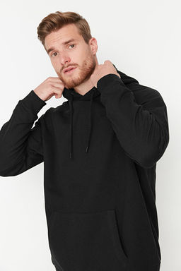 Siyah Basic Oversize/Geni_ Kesim Kap__onlu __i Polarl_ Sweatshirt TMNAW23SW00192