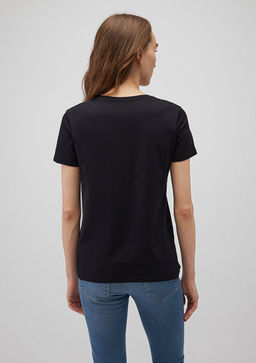 Bask?l? Siyah Tisort - Mavi фото 4