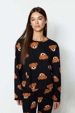 Trendyolmilla Siyah %100 Pamuklu Ay?c?kl? Orme Pijama Tak?m? THMAW23PT00514  фото 7