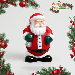 Игрушка пищащая для собак Дед мороз, виниловая, 7,2 х 5,5 х 10,5 см - Пижон фото 4