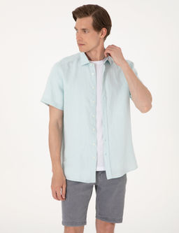 Su ye_ili %100 Keten Regular Fit K_sa Kollu G_mlek