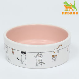 Миска керамическая Весёлые котики 300 мл 12,5 x 4,5 cм, бежево-белая
