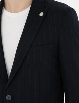 Lacivert Ex. Slim Fit _izgili Tak_m Elbise