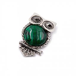 Брошь Сова с камнем Малахит защита финансов и бизнеса 3,5х4,5см