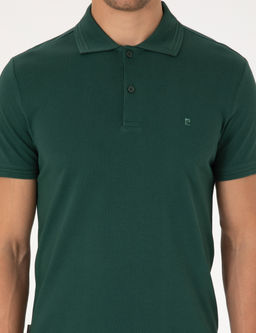 Koyu Ye_il Slim Fit %100 Pamuk K_vr_lmaz D__meli Polo Yaka Basic Ti__rt