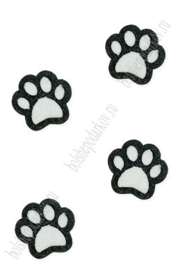 Лазерная вырубка из фетра с блесткой "Лапка" 3,5 см (10 шт) белый/черный, несклеенная