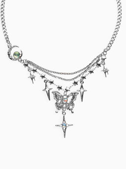 Колье Бабочка звёзды, белое в серебре, 40 см