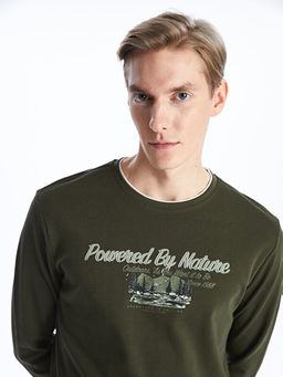 Bisiklet Yaka Uzun Kollu Bask?l? Erkek Ti??rt