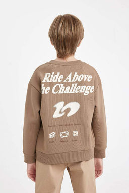 Толстовка оверсайз с круглым вырезом и принтом для мальчиков - Defacto фото 8