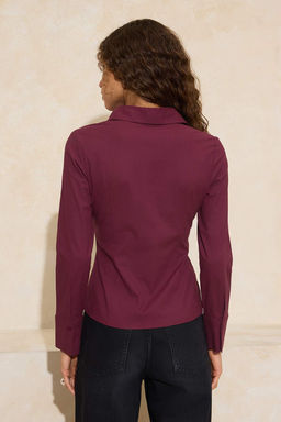 Wardrobe Essentials Siyah Hafif Bele Oturan Pamuklu Dokuma Gomlek TWOAW26GO00022