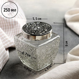 Банка для хранения сыпучих «Узор», 200 мл, 6.5×8 см, с пластиковой крышкой, стекло, прозрачная