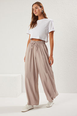 TRENDYOLMILLA Tas Wide Leg/Genis Paca Beli Lastikli Dokuma Pantolon TWOSS25PL00070  фото 4