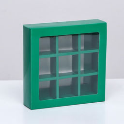 Цена за 2 шт. Коробка для 9 конфет, изумрудная, 14.5×14.5×3.5 см