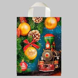 Цена за 25 шт. Новый год. Пакет "Вокзал желаний", полиэтиленовый с петлевой ручкой, 28х35 см.