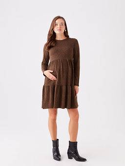 Bisiklet Yaka Desenli Uzun Kollu Hamile Elbise