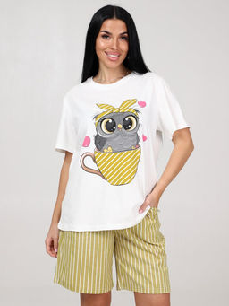 691 ПИЖАМА ЖЕНСКАЯ (шорты) (Горчичный (полоса)) - А-дина фото 2