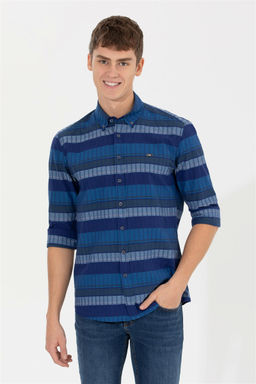 U. S. Polo Assn / Мужская синяя рубашка с длинным рукавом - U.s. polo assn фото 7